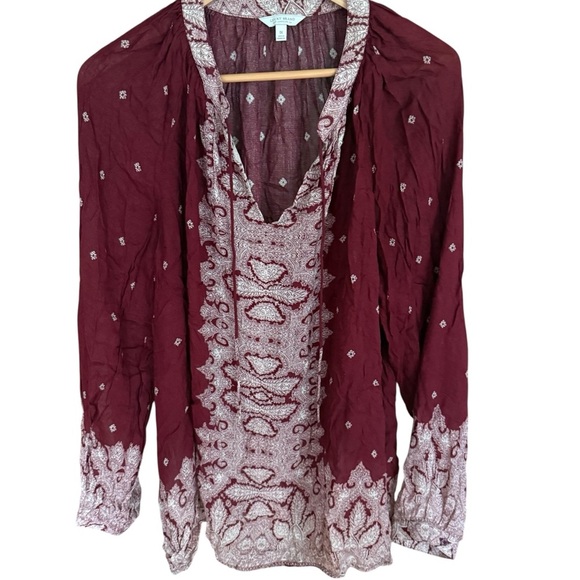 Lucky Brand Womens Border Print Peasant Tunic Top Blouse Size Large 1X Maroon - Picture 4 of 11